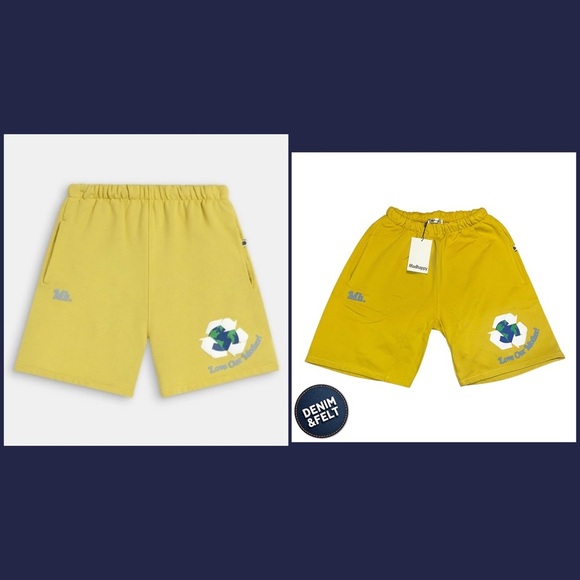 MadHappy Sun Yellow EARTH DAY ORGANIC FLEECE SHORT w/ Recycle Logo | NEW/NWT🌎 - Picture 1 of 10